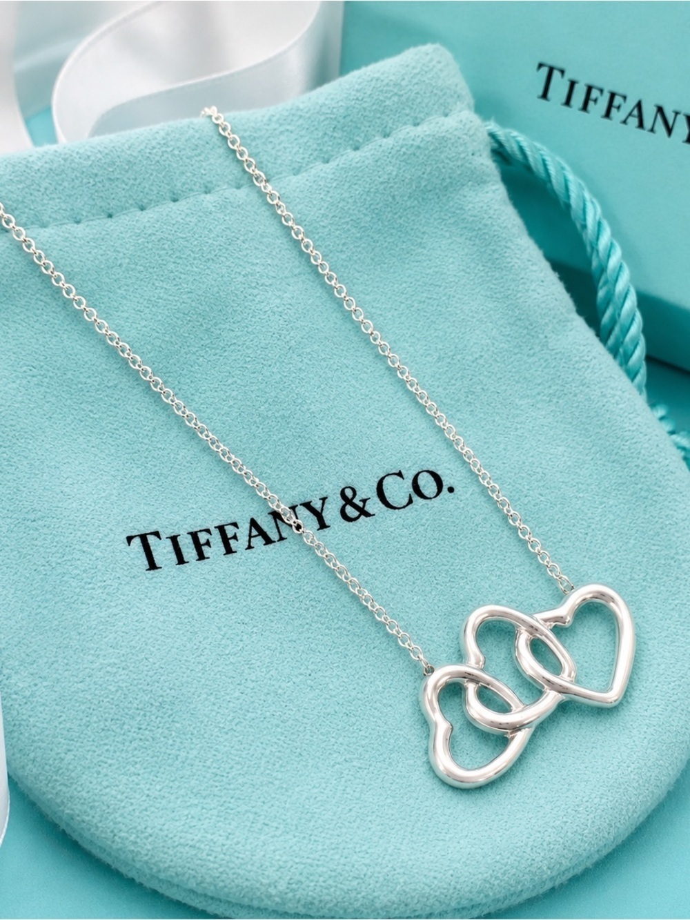 Tiffany & Co Triple Open Heart Necklace 925 Silver 18” Retired
